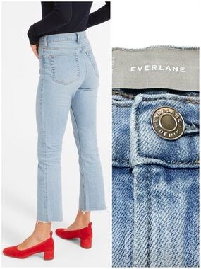 Everlane Kick Crop Jean OG Mid-Rise Light Wash Denim Raw Hem Bootcut Ankle Fit